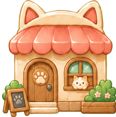 StepCat cafe scene with cat-themed furniture and decor